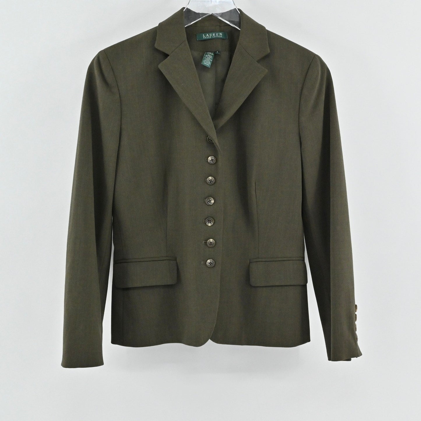 Vtg Ralph Lauren Womens Wool Olive Green Blazer Size 4 Button Front Jacket LRL