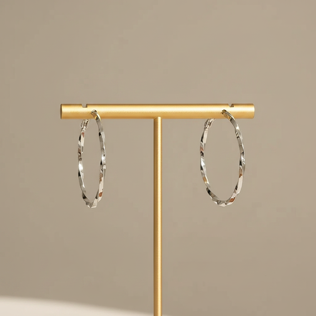 Alloy Rhinestone Twisted Hoop Earrings (4cm) With 925 Sterling Silver Earring Post