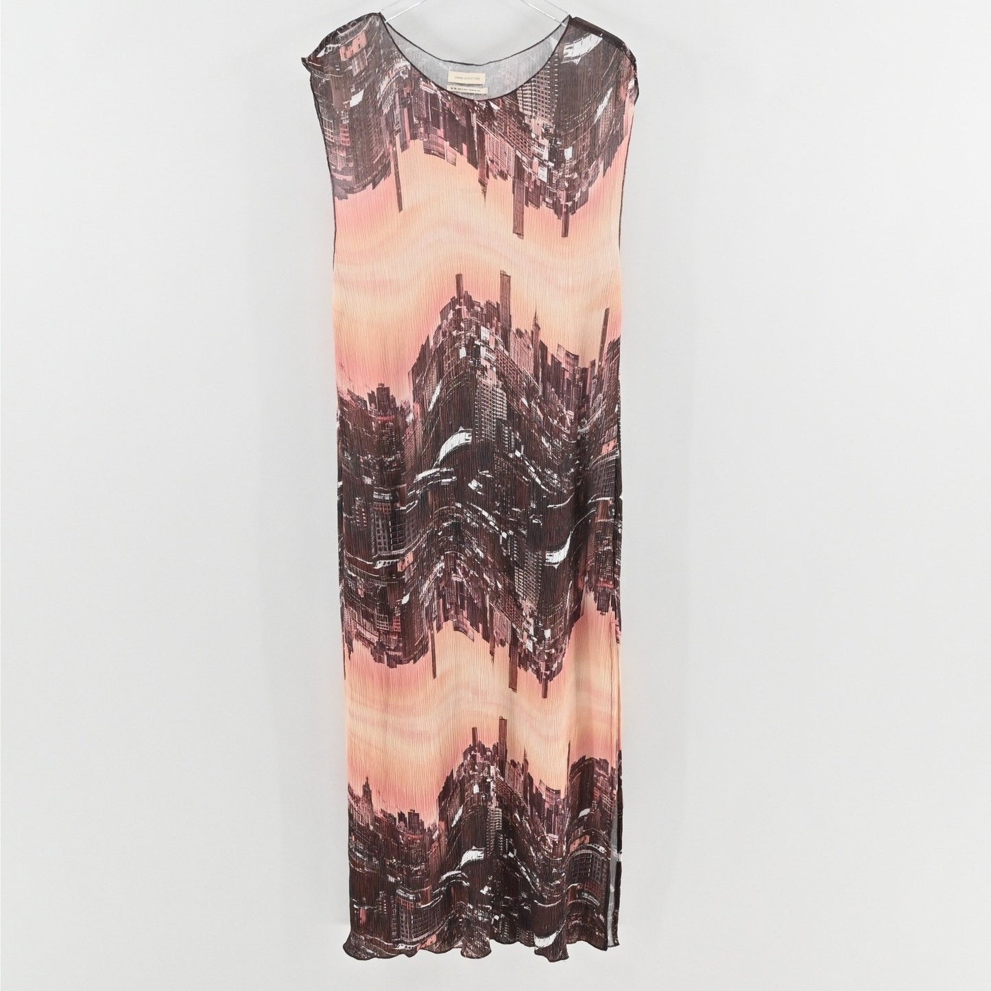 Urban Outfitters Lowkey Sleeveless Midi Dress Sz XL Crinkle Stretch City Skyline