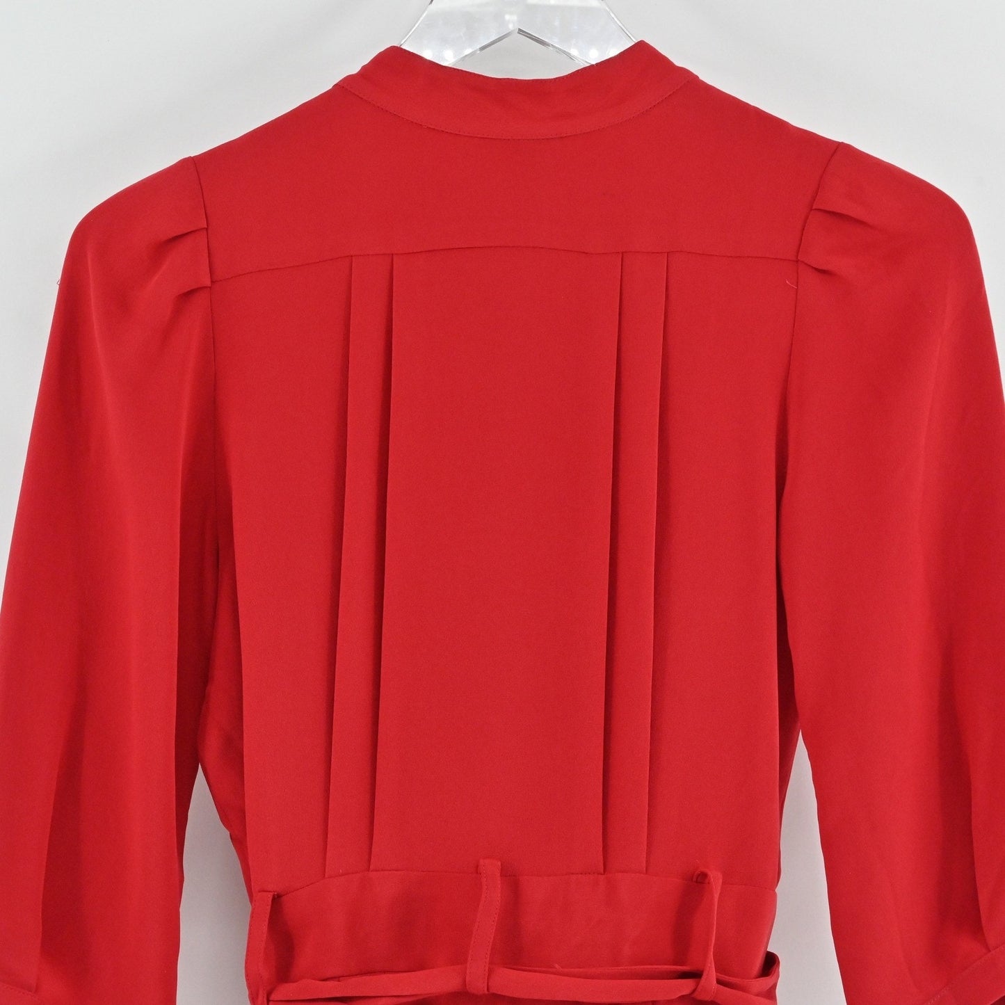 Mason Silk Shirt Dress Sz 4 Red Puff Sleeve Button Front Tie Belt Retro 50s USA