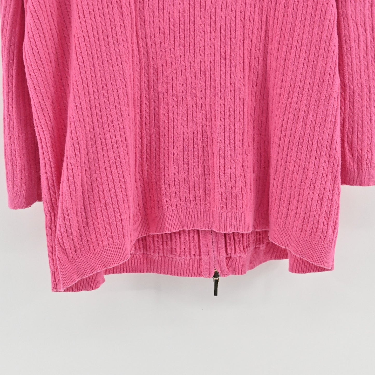 Ralph Lauren Womens Zip Cardigan Sweater Size L Pink Cable Knit Cotton Metallic