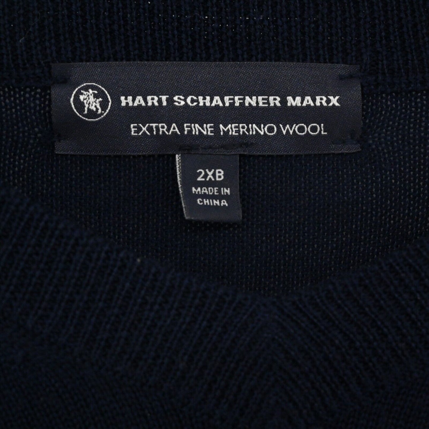 HART SCHAFFNER MARX Sweater Mens Sz 2XB Navy Blue Merino Wool Lightweight VNeck