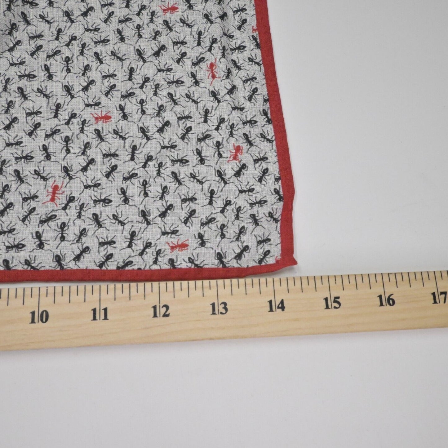 ROBERT GRAHAM Pocket Square Mens Silk Red Black Ant Bug Print Lightweight Scarf
