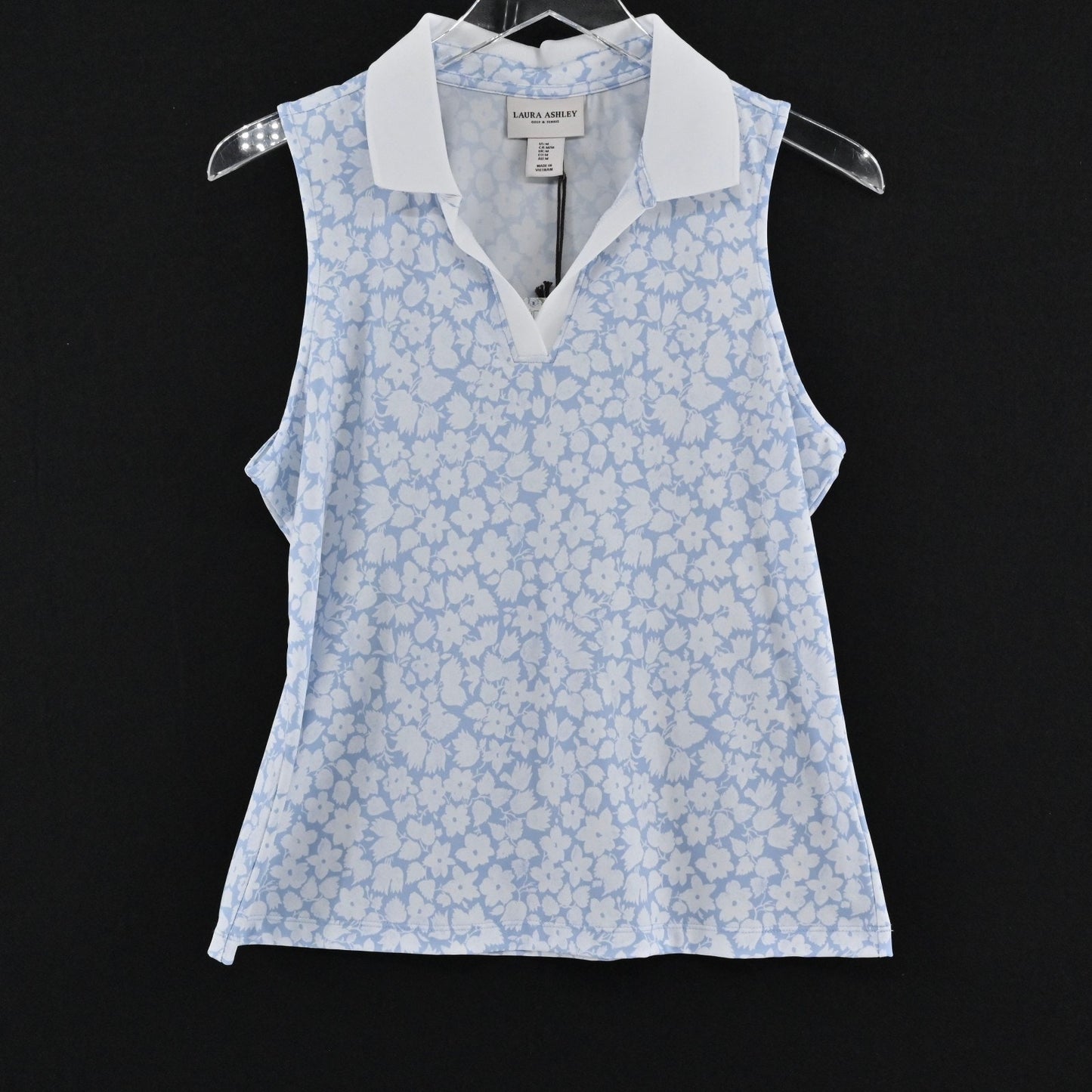 Laura Ashley Womens Polo Shirt Top Size M Sleeveless Blue Floral Golf Tennis