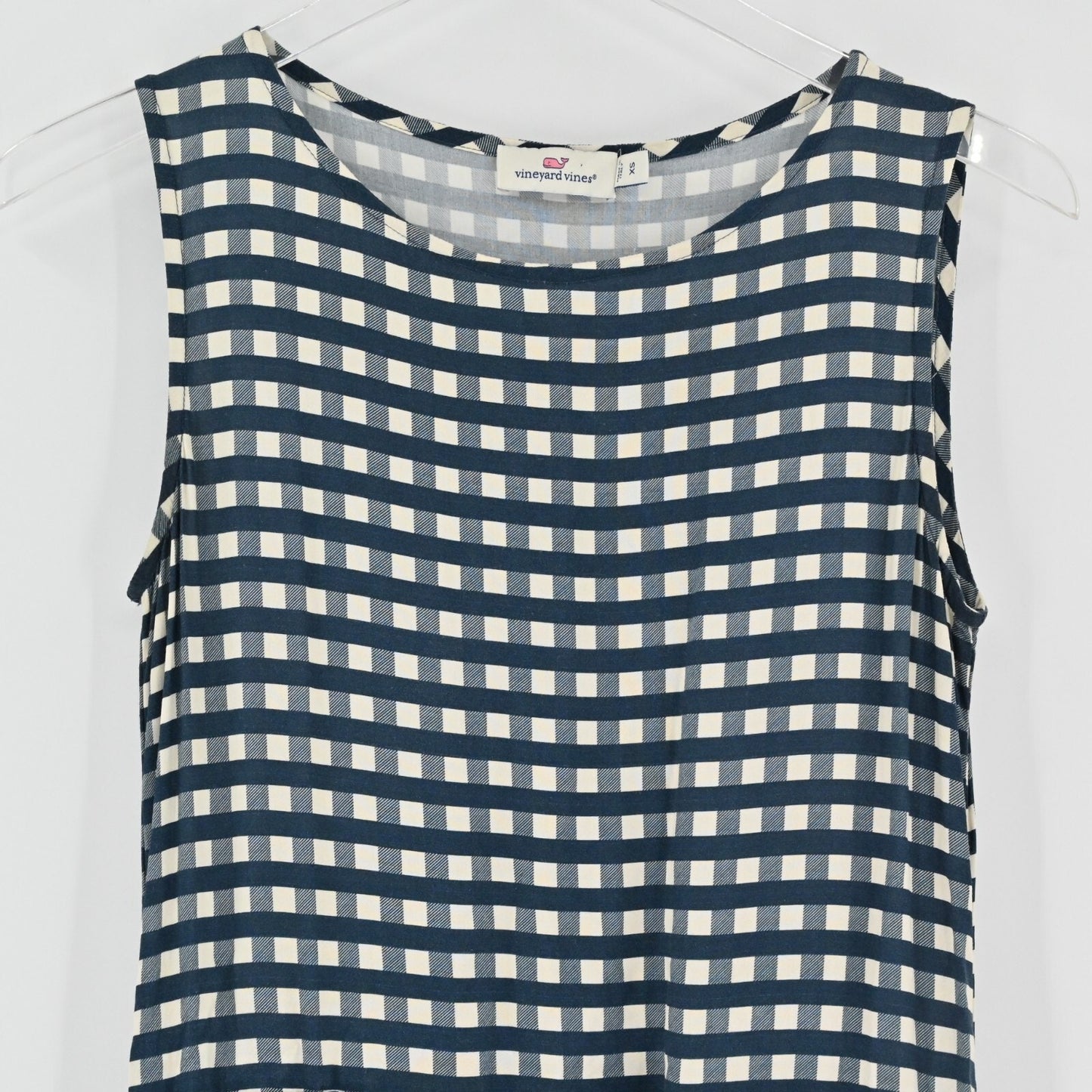VINEYARD VINES Womens Gingham Moonshine Dress Size XS Navy Blue Tie Sleeveless