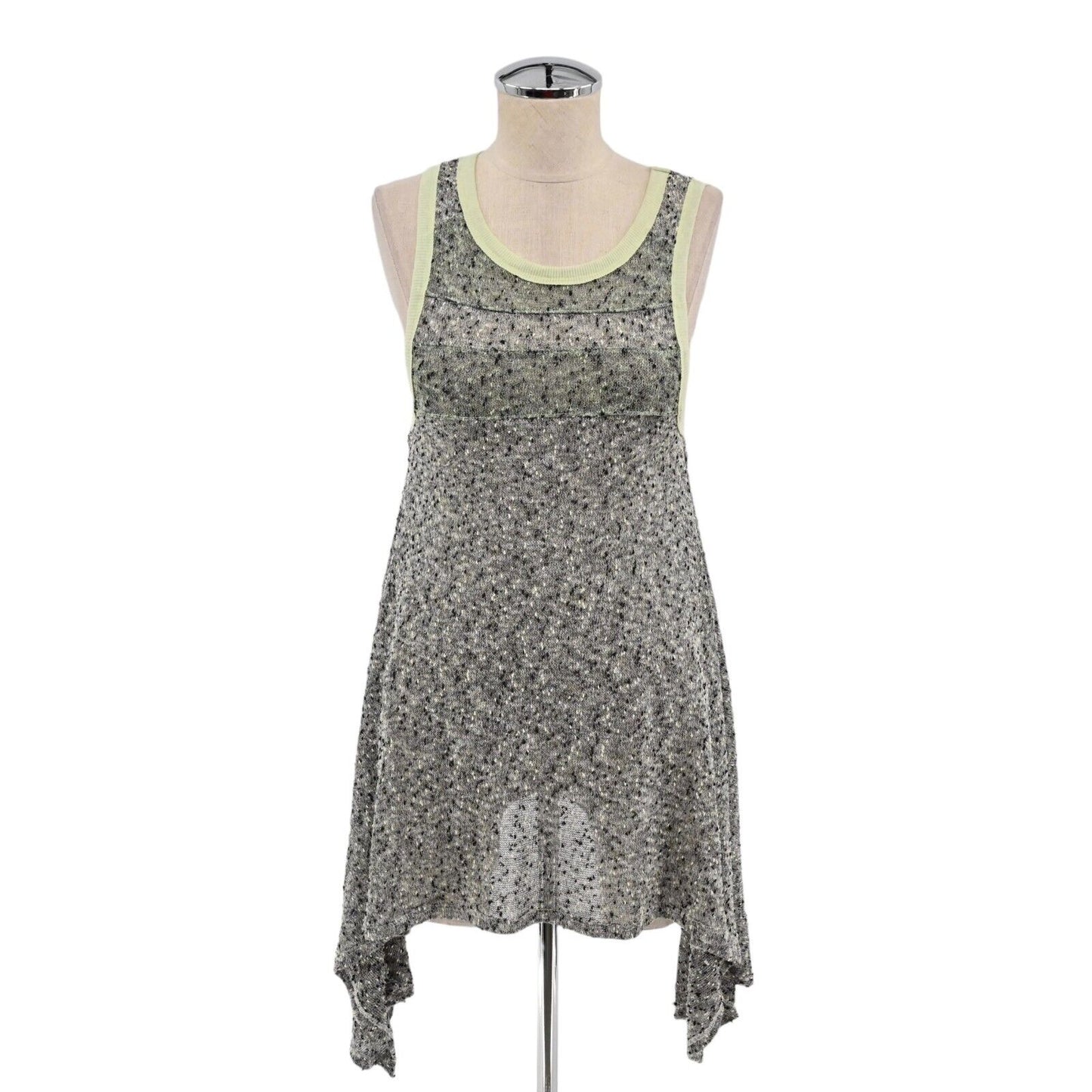 FREE PEOPLE Top Womens Sz XS Gray Green Bumble Bee Knees Tunic Tank WE THE FREE