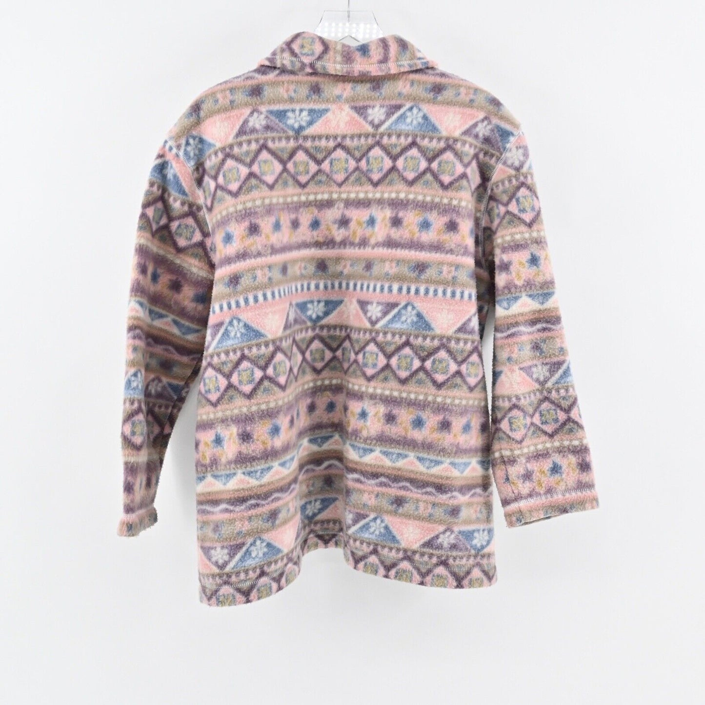 Vtg ALFRED DUNNER Jacket Womens Size L Pink Fair Isle Fleece Button Shacket 90s