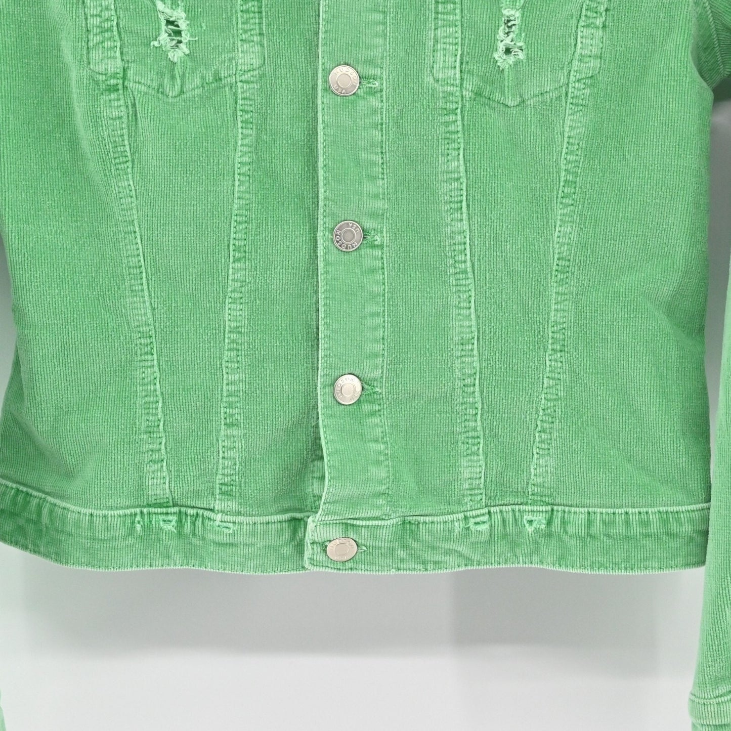 Vtg HUDSON Womens Trucker Jacket Size S Green Corduroy Distressed Made in USA