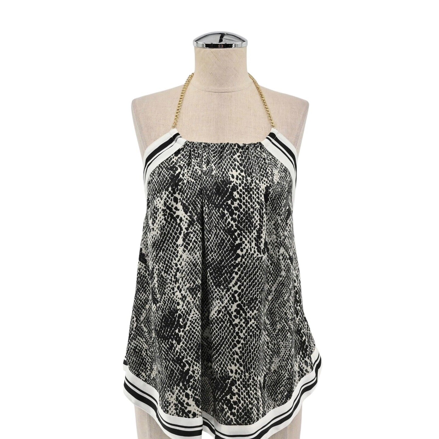 EXPRESS Top Womens Size XS Sleeveless Halter Snakeskin Stripe Print Tie Back