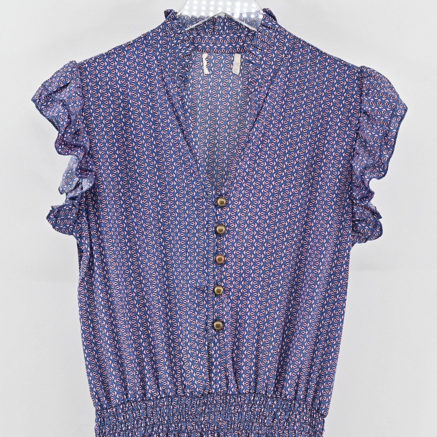 PERRY WALKER COLLECTIVE Cornelia Midi Dress Size M Blue Floral Silk Peasant Boho