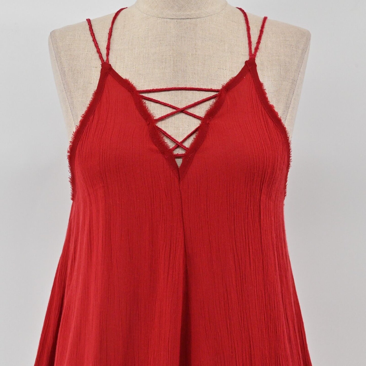 FREE PEOPLE Dress Womens Size XS Wicked Spell Brick Red Strappy Floral Lace Boho