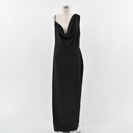 AMANDA UPRICHARD Arial Dress Size L Drape Front Sleeveless Crepe Black Maxi Gown