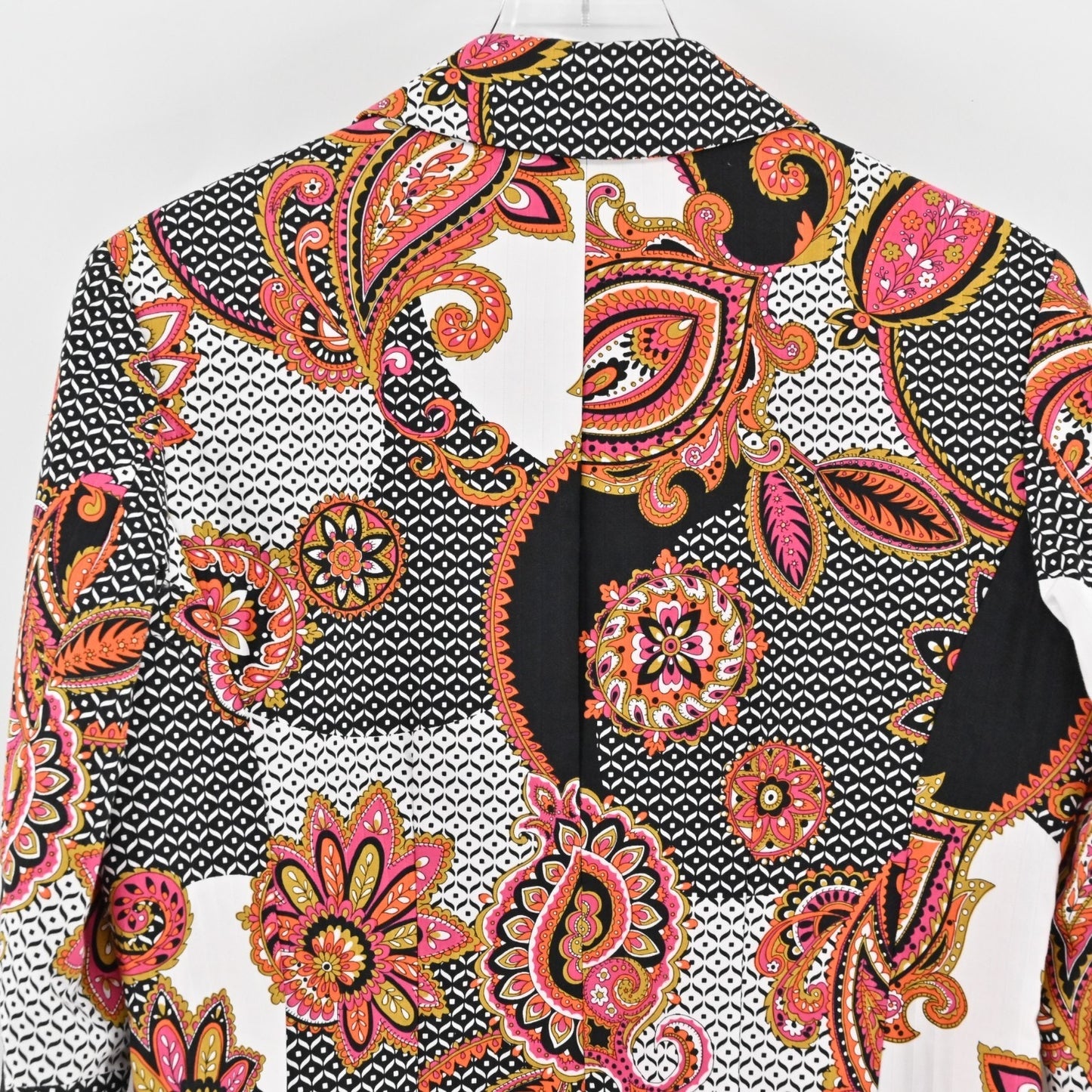 CHICOS Womens Paisley Blazer Size M Pink Single Breasted Maximalist Jacket Bold