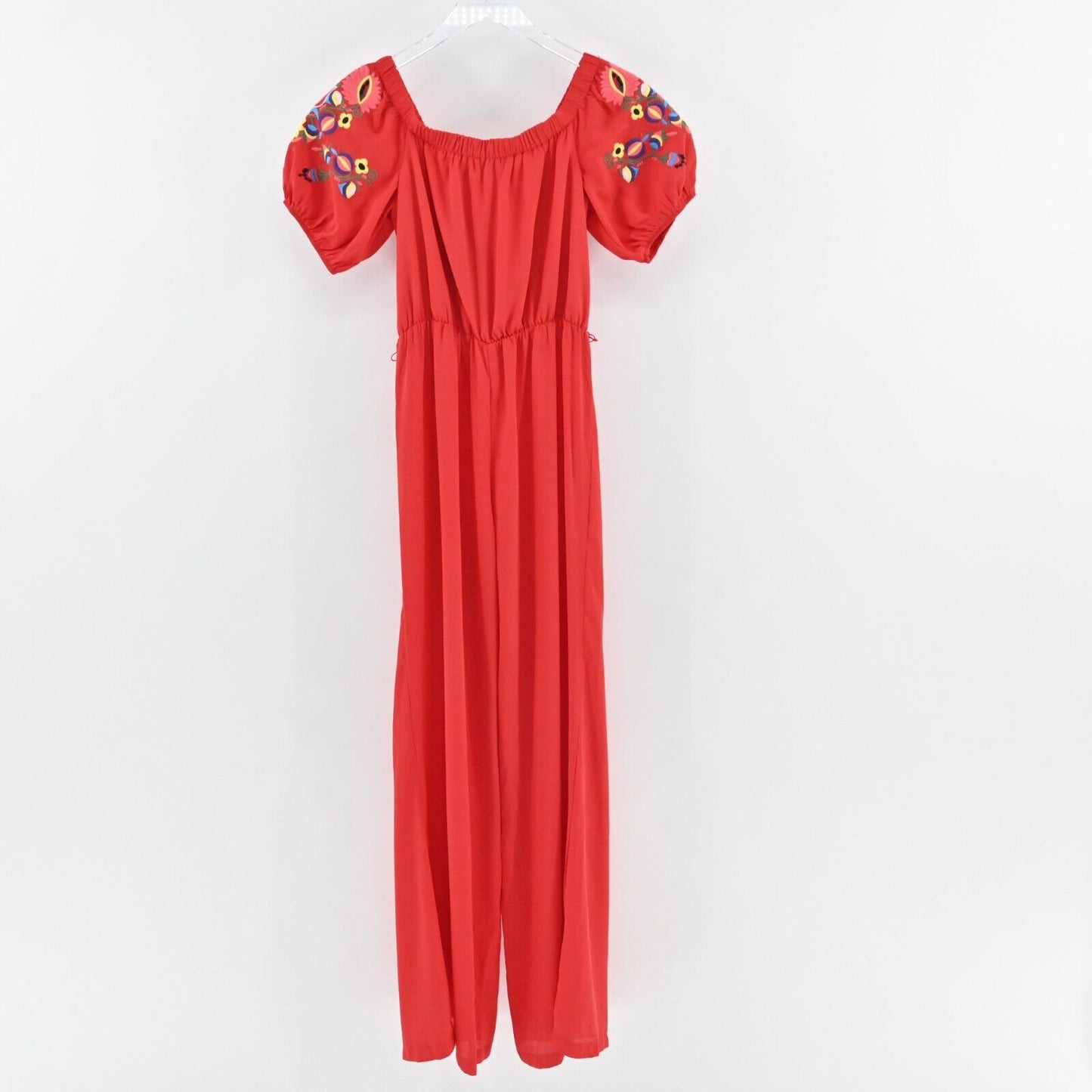 VAVA Jumpsuit Womens Size S Joy Han Red Wide Leg Off Shoulder Floral Embroidered