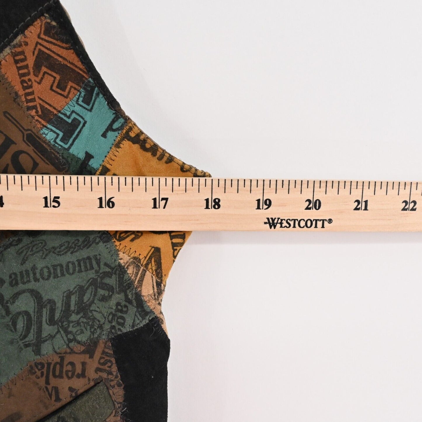 Vtg Leather Vest Womens Sz L Multicolor Patchwork Sleeveless Artsy Festival Boho