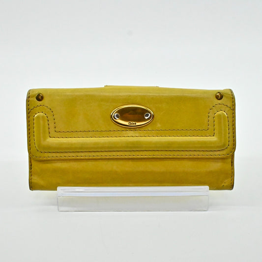 CHLOE Wallet Yellow Lamb Leather Long Rectangle Fold Compact Card Slot Holder