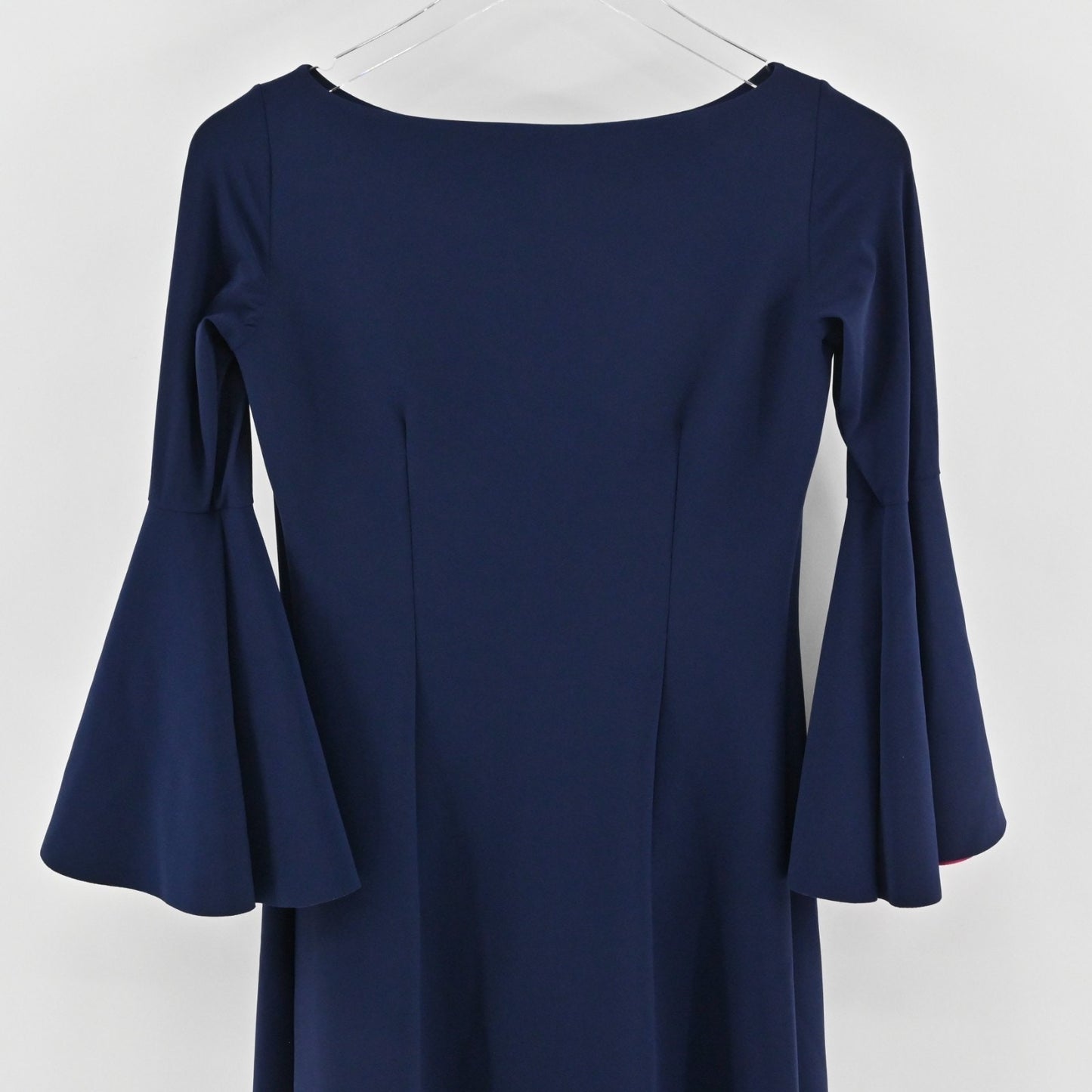 Chiara Boni Natalia Navy Blue Dress Size 38 Bell Sleeve Bateau Neck Stretch