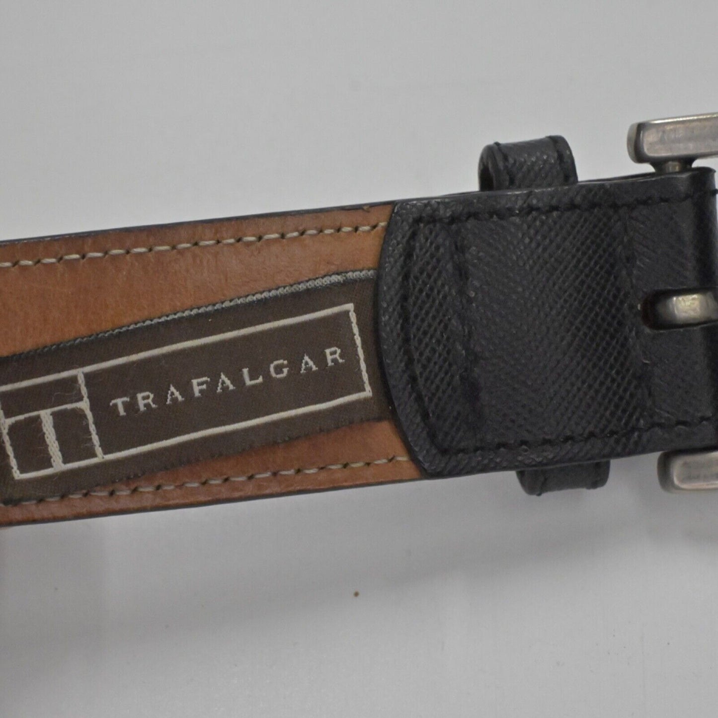 Vtg TRAFALGAR Belt Mens Sz 38/95 Black Italian Calfskin Silver Brass Buckle 00s