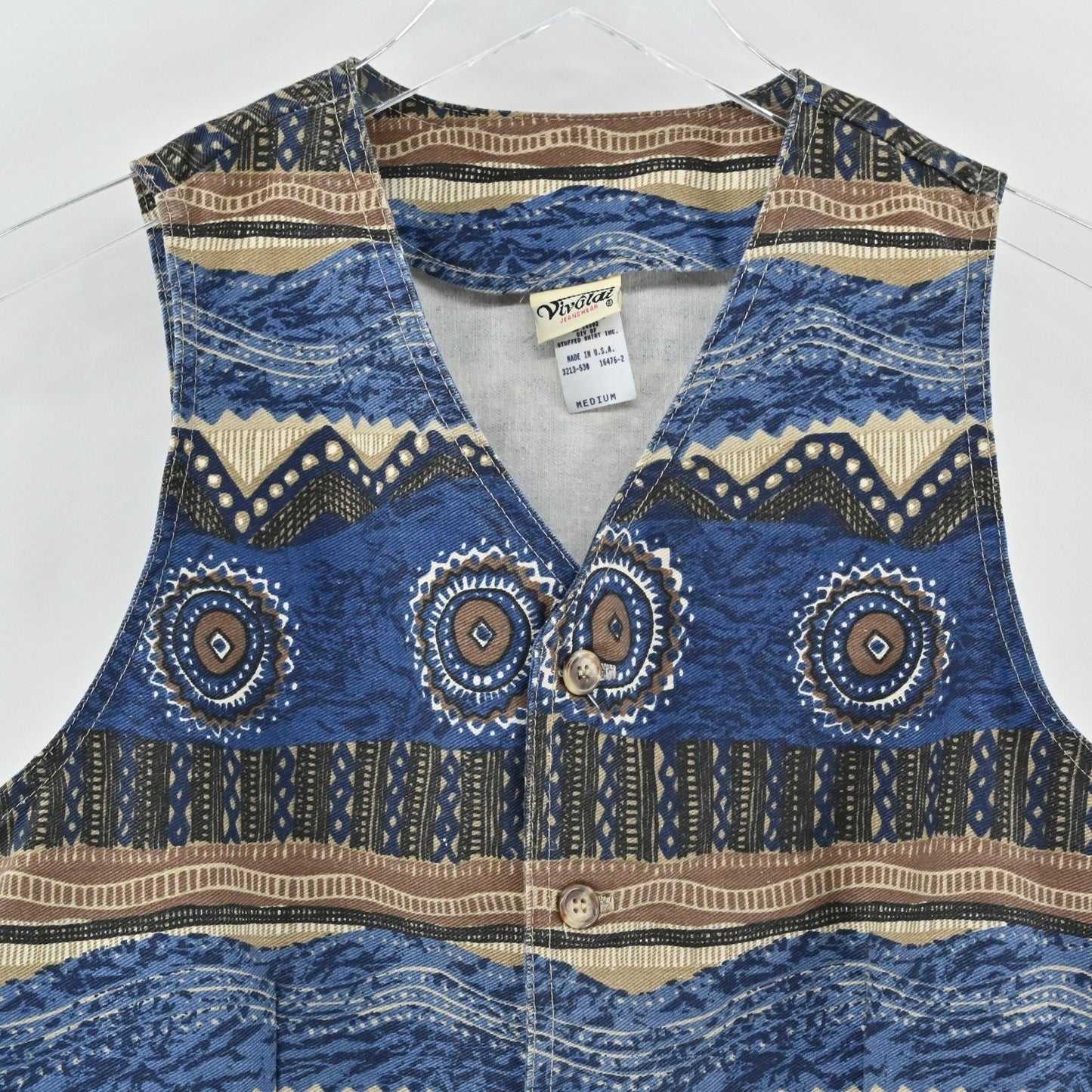 Vtg 80s Womens Western Denim Vest Size M Blue Indie Southwestern Aztec Festival