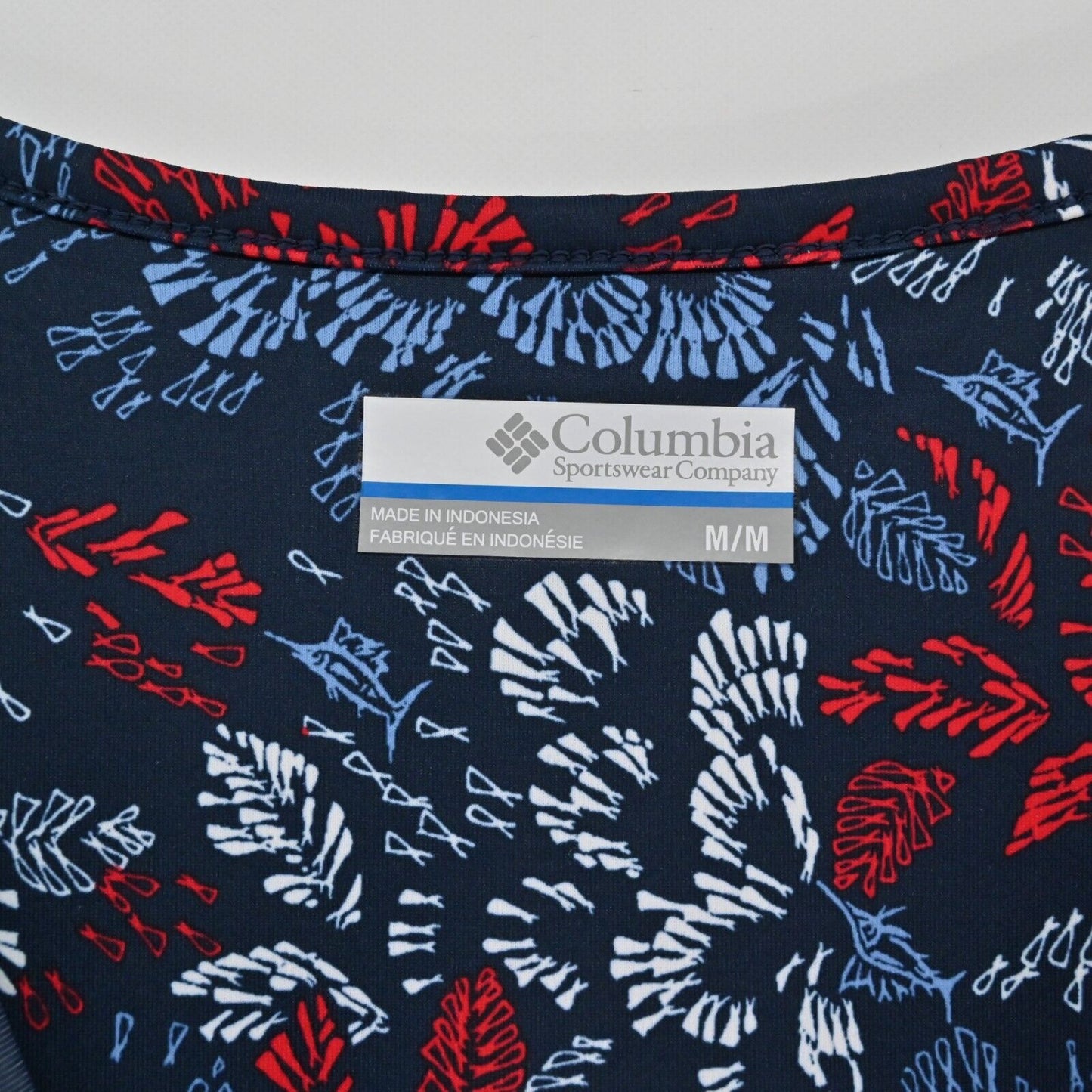 COLUMBIA Dress Womens Sz M PFG Freezer Sleeveless Collegiate Navy Deep Sea Dash