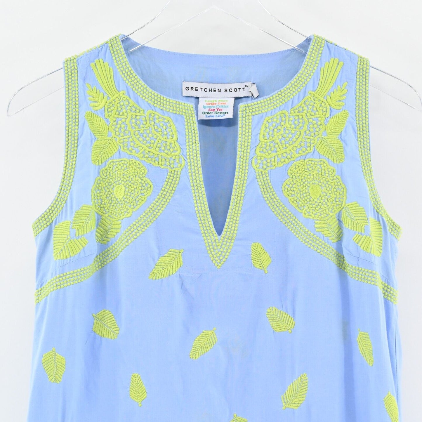 GRETCHEN SCOTT Dress Size XS Hawaiian Punch Embroidered Sleeveless Shift Cotton