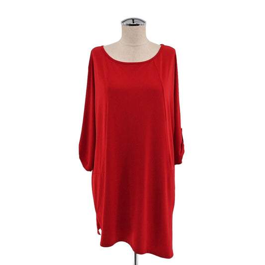 CLARA SUNWOO Dress Womens Size L Red Boat Neck Roll Tab Sleeve Asymmetric Shift