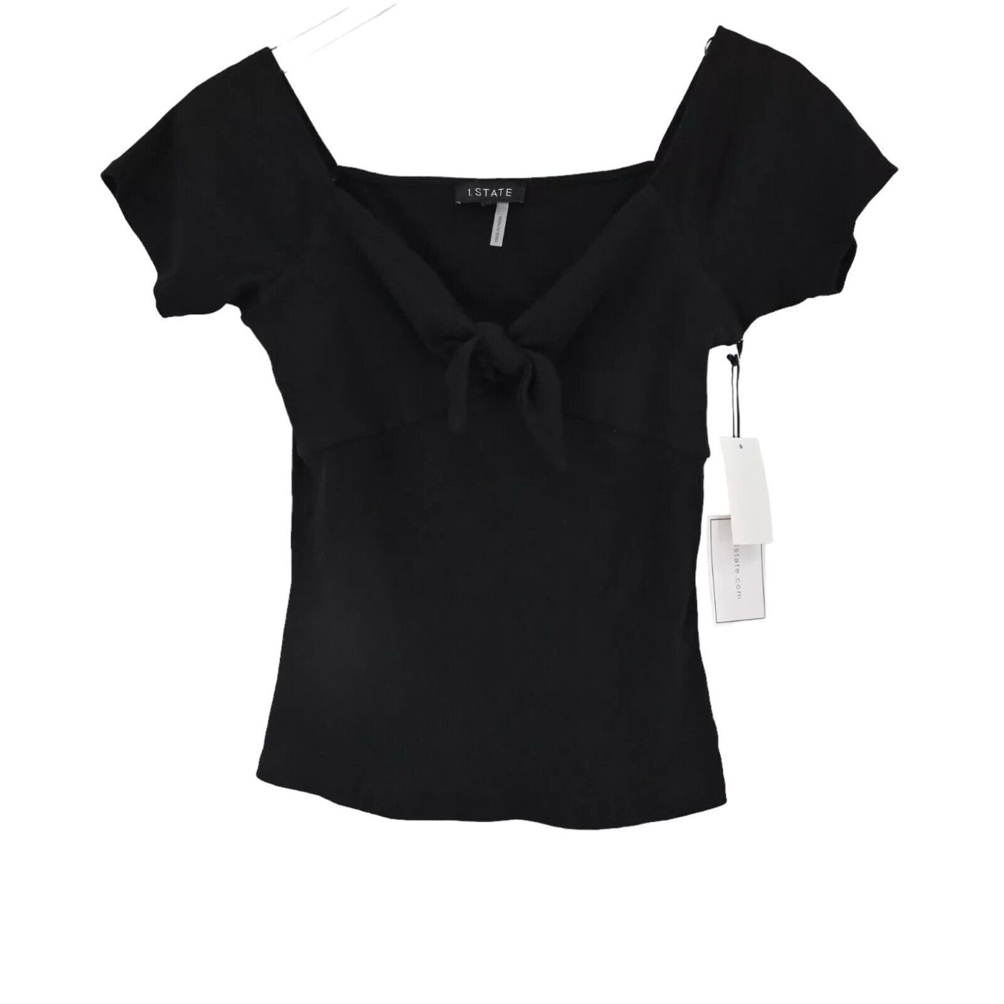 1 STATE Top Womens Size M Black Chic Classic Knotted Front Ribbed Minimalist NEW