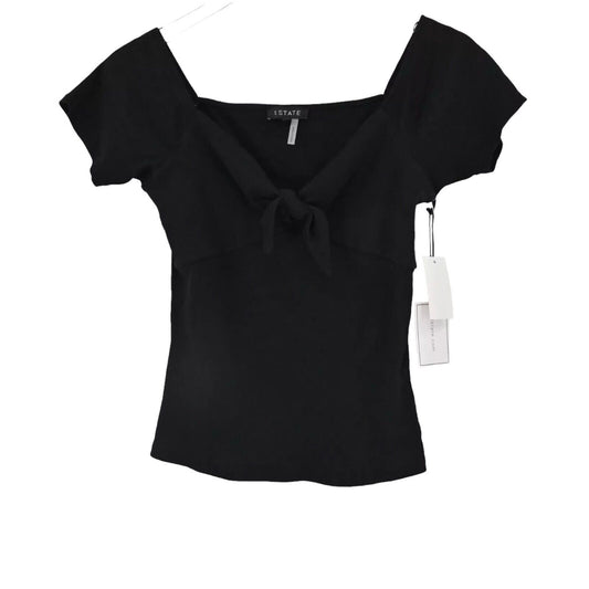1 STATE Top Womens Size M Black Chic Classic Knotted Front Ribbed Minimalist NEW