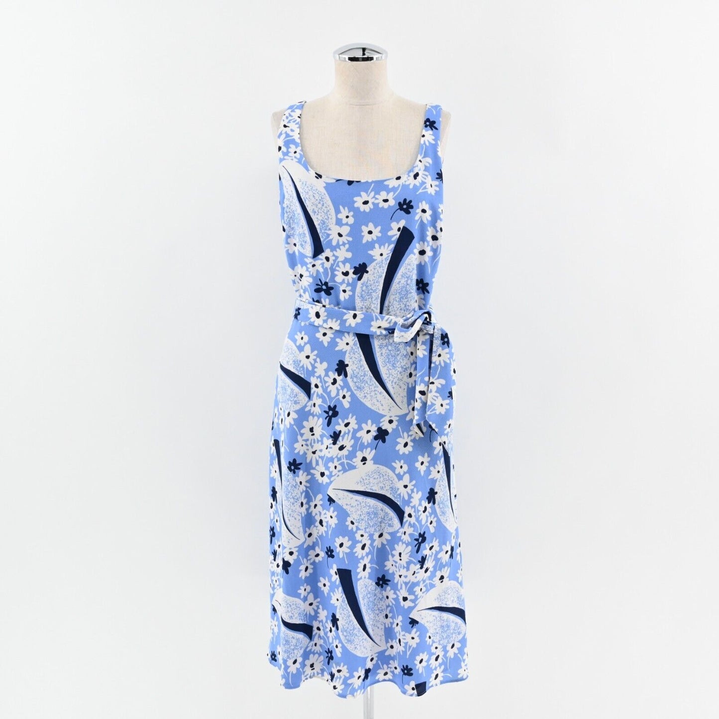 RALPH LAUREN Dress Size 8 Blue Floral Crepe Sleeveless Daisy Belted Summer LRL