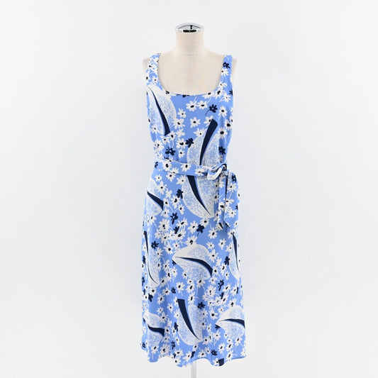 RALPH LAUREN Dress Size 8 Blue Floral Crepe Sleeveless Daisy Belted Summer LRL