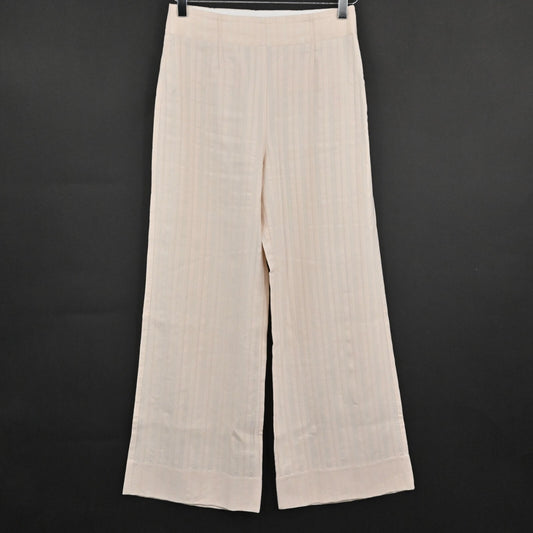 REBECCA TAYLOR Linen Pants Womens Size 0 Textured Stripe Cream Wide Leg Crop