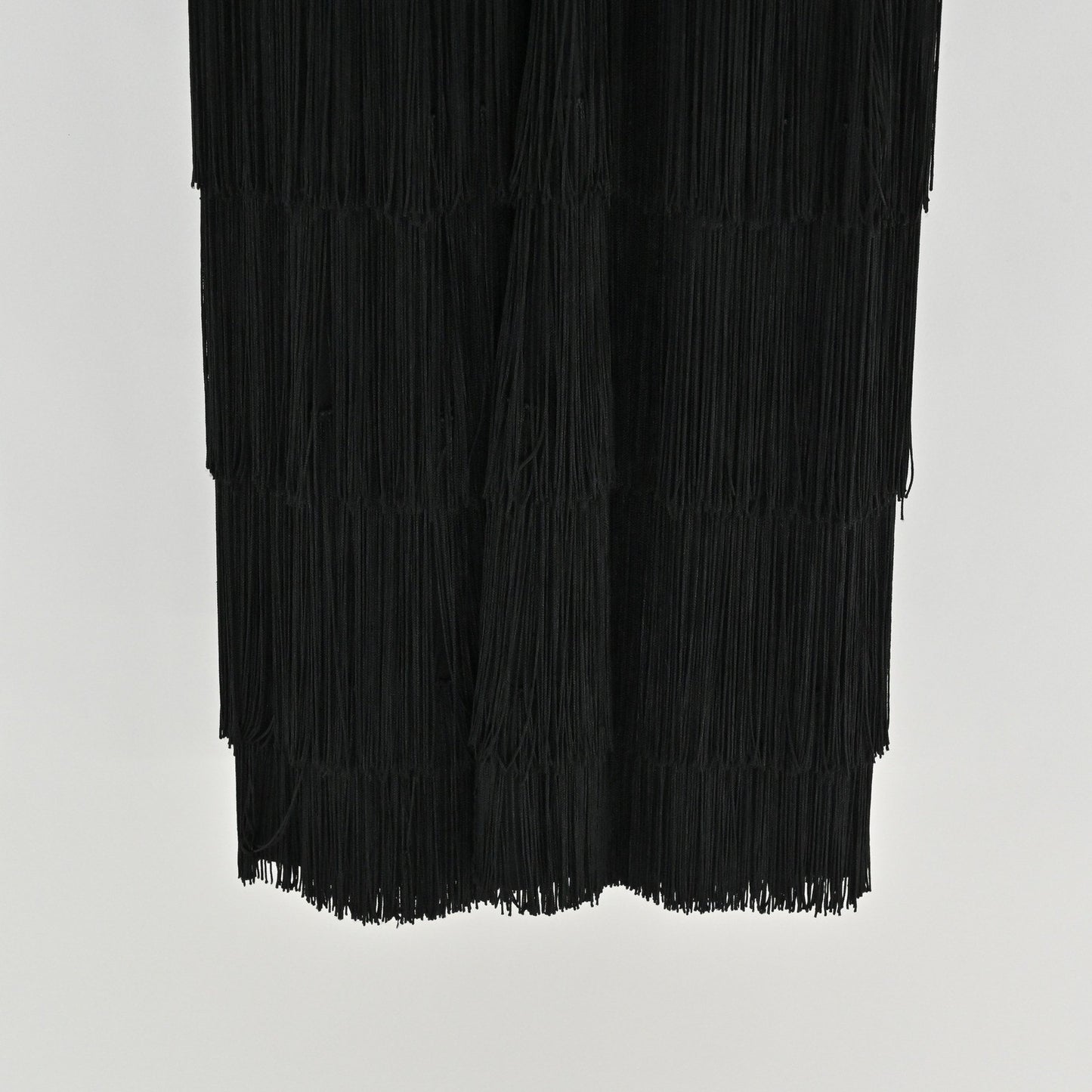 Black Whimsigoth Maxi Dress Size M Flapper Fringe Tiered Overlay Boho Retro Vamp