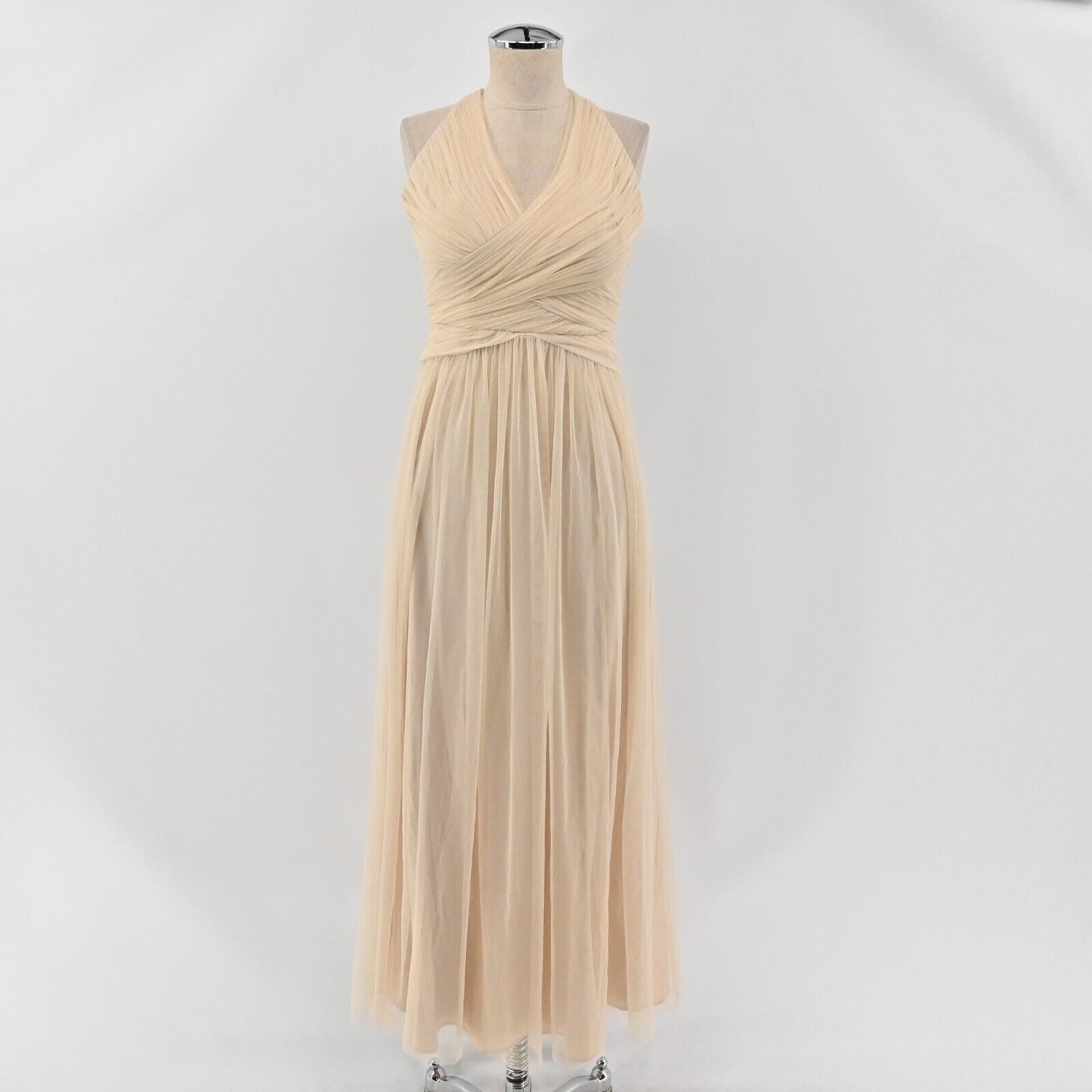 ANTHROPOLOGIE Dress Womens Size 0 Hitherto BHLDN Edith Gown Beige Ruched Maxi