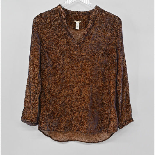 MASSIMO ALBA Top Womens Size M Orange Burnout Velvet Dot Sheer Silk Blend V Neck