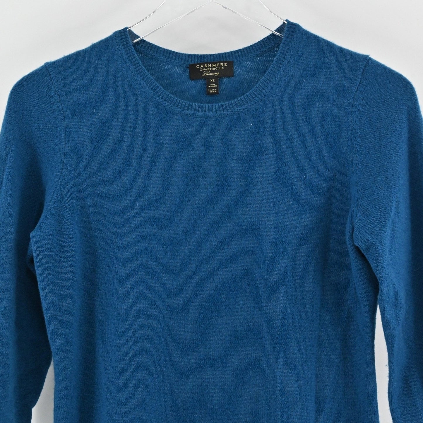 Charter Club Womens Cashmere Sweater Sz XS Teal Blue Crew Neck Cozy Quiet Luxury