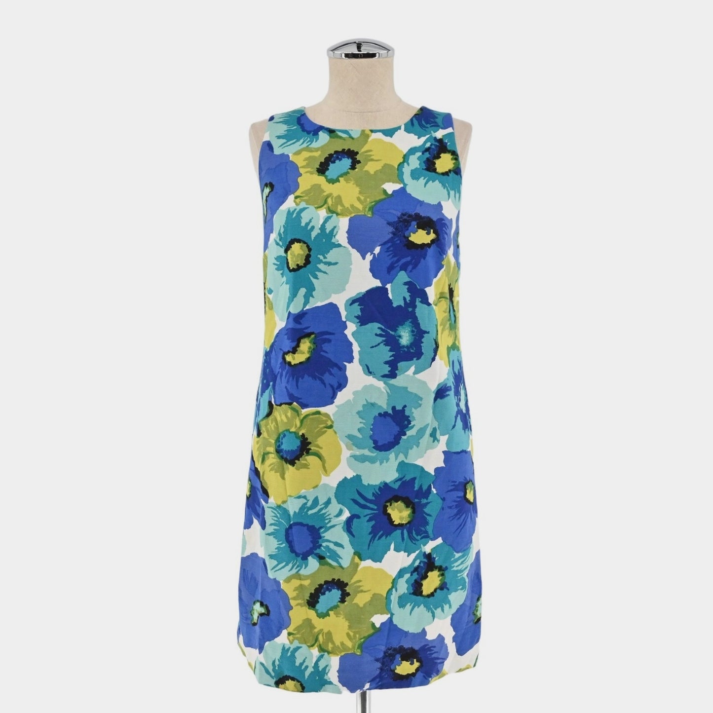 LOFT Floral Shift Dress Size 2 Blue Cotton Preppy Brunch Wedding Guest Church