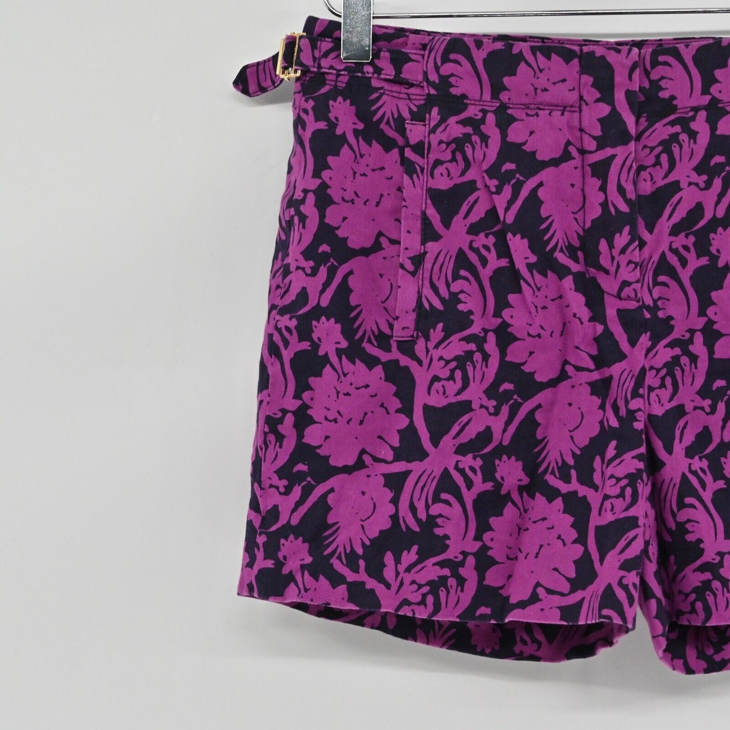 TORY BURCH Shorts Womens Size 0 Cotton Linen Blend Purple Navy Floral Print