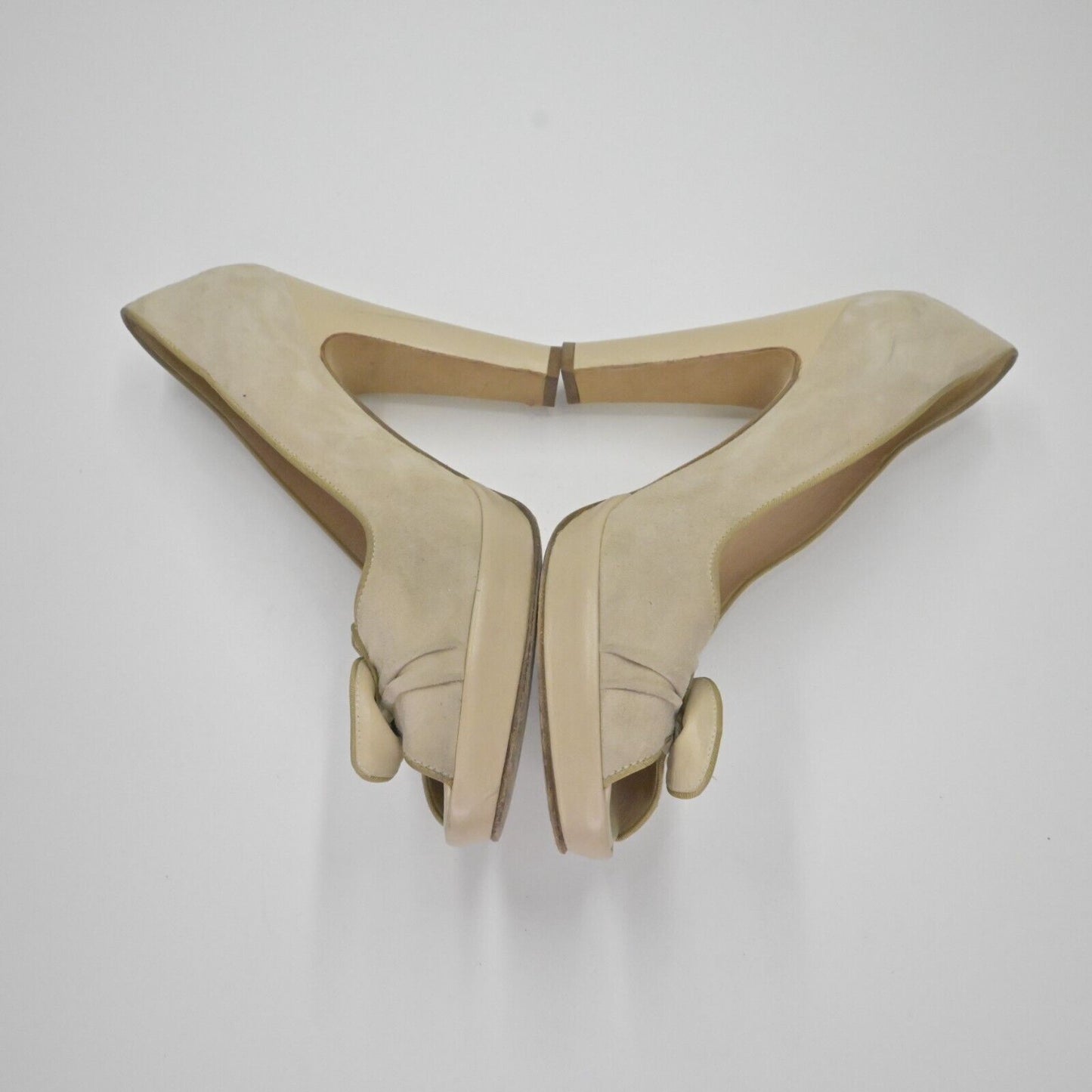 LUCA LUCA Pumps Womens Size 40 Beige Suede Knotted Peep Toe Platform Block Heel