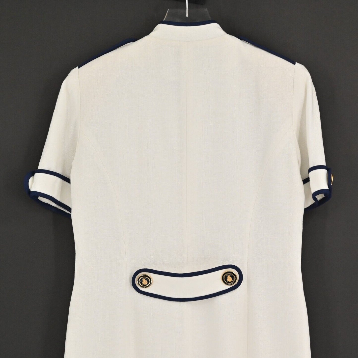 Vtg BILL BLASS Dress Womens Size 6 Navy Button Front Epaulet Preppy Nautical 80s