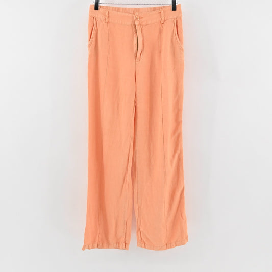 YOUNG FABULOUS BROKE Pants Womens Size M Linen Blend Orange Wide Leg High Rise