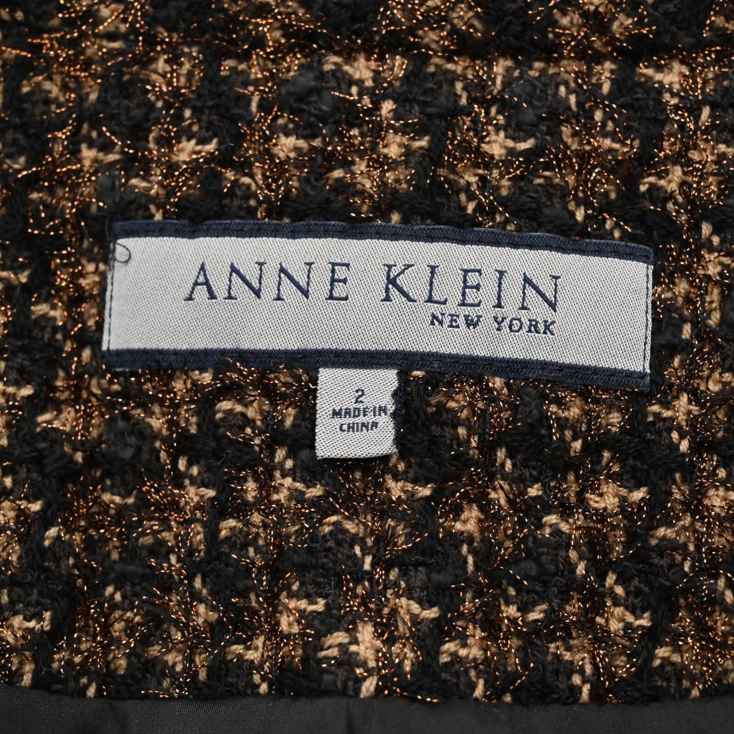 Vtg ANNE KLEIN Womens Wool Tweed Blazer Size 2 Academia Preppy Retro Career 00s