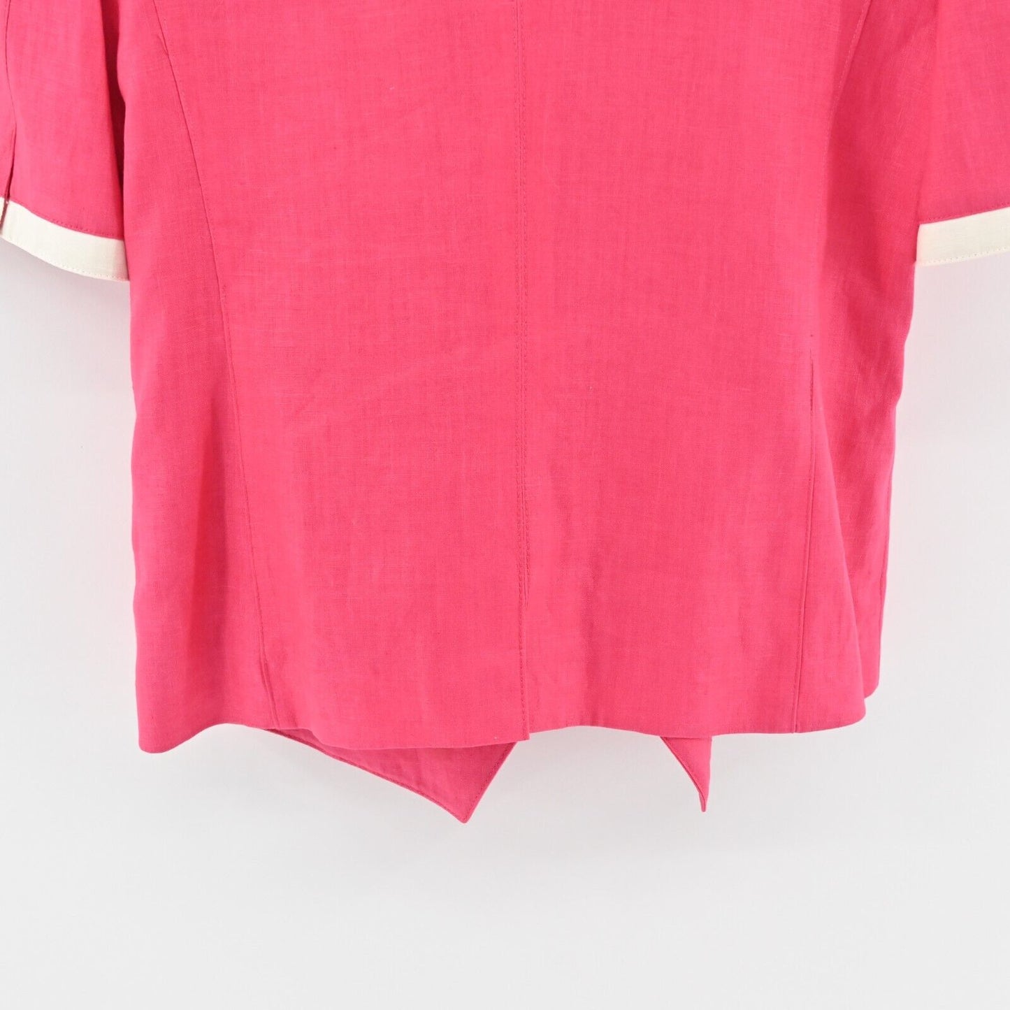 Vtg LOUIS FERAUD Blazer Womens Size 8 Pink White Trim Linen Short Sleeve Jacket