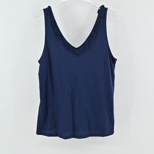 Lilly Pulitzer Womens Gigi Ruffle Tank Top Size XL Navy Blue Coastal Pima Cotton