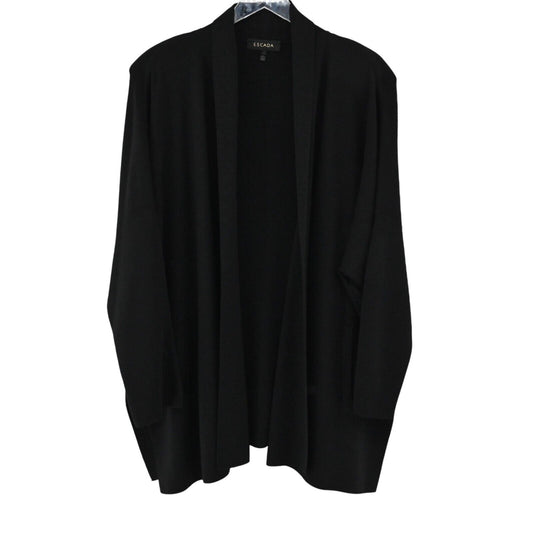 ESCADA Cardigan Sweater Womens Size 42 Black Wool Knit Open Front Quiet Luxury
