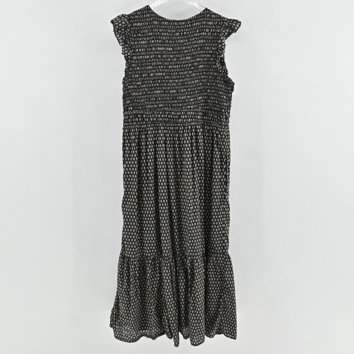 Anthropologie Peregrine Midi Dress Womens Size XL Neutral Motif Smocked Tiered