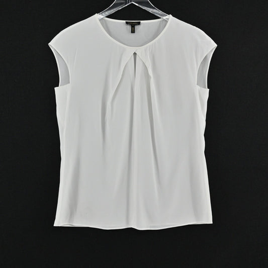 Escada Womens Pleated White Top Size 34 Quiet Luxury Sleeveless Blouse Elegant