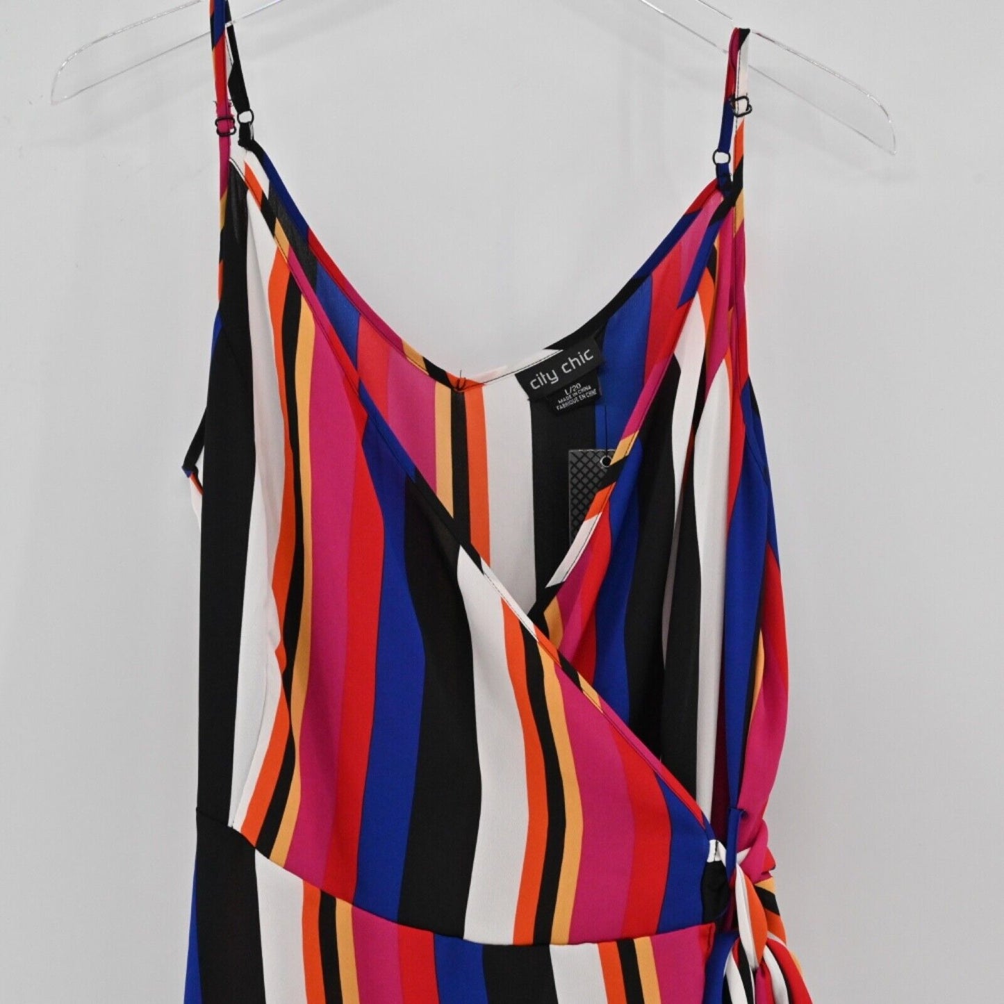 CITY CHIC Dress Womens Size L/20 Stripe VNeck Spaghetti Strap Embracing Wrap NEW