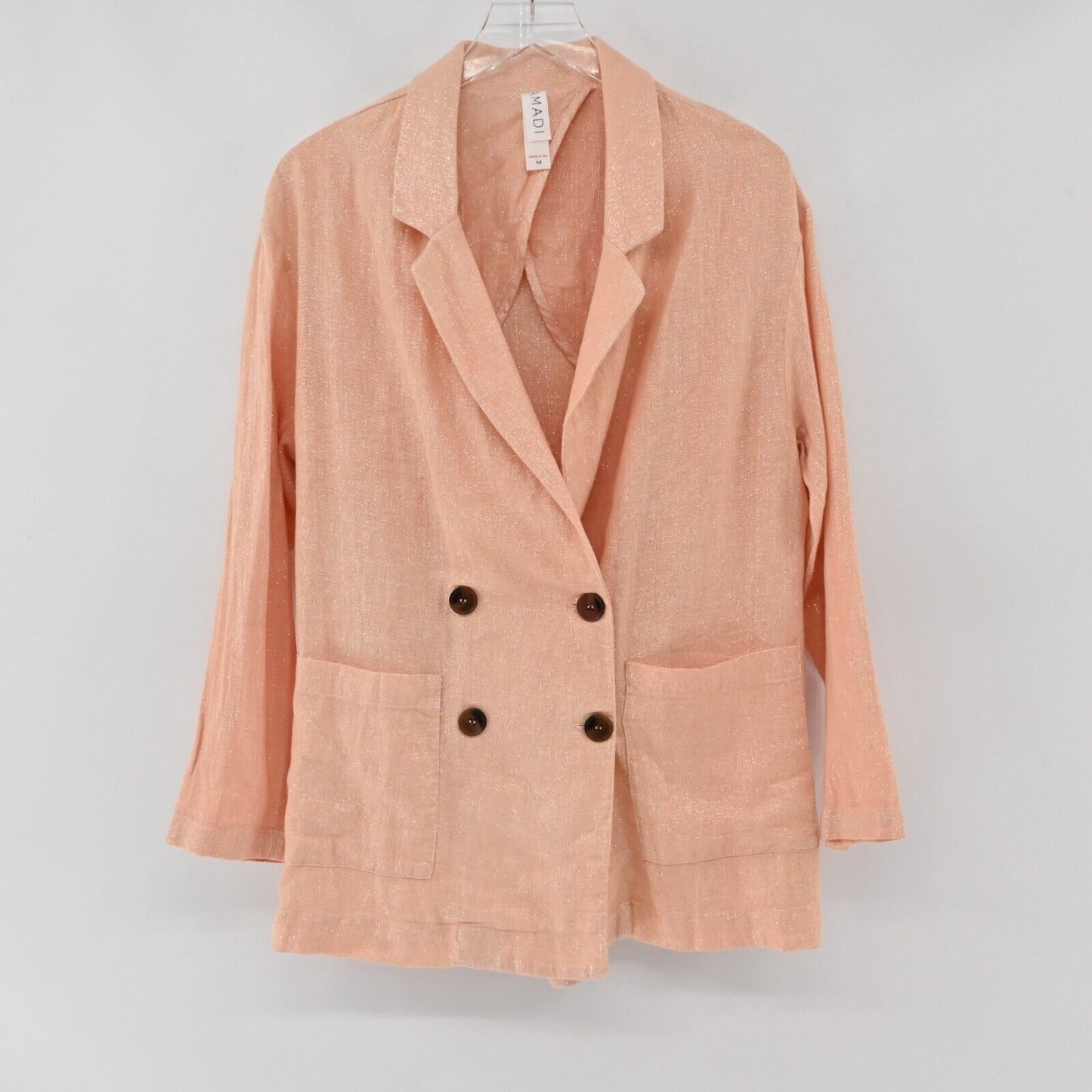 ANTHROPOLOGIE Blazer Womens Sz M Amadi Kaye Shimmer Double Breasted Linen Blend