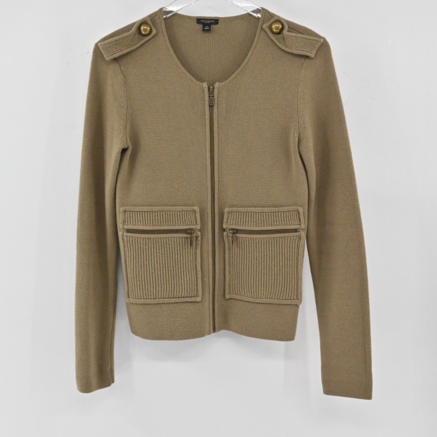 ANN TAYLOR Womens Wool Jacket Size XS Brown Military Full Zip Cotton Retro Y2K