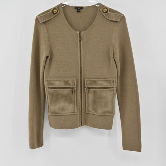 ANN TAYLOR Womens Wool Jacket Size XS Brown Military Full Zip Cotton Retro Y2K